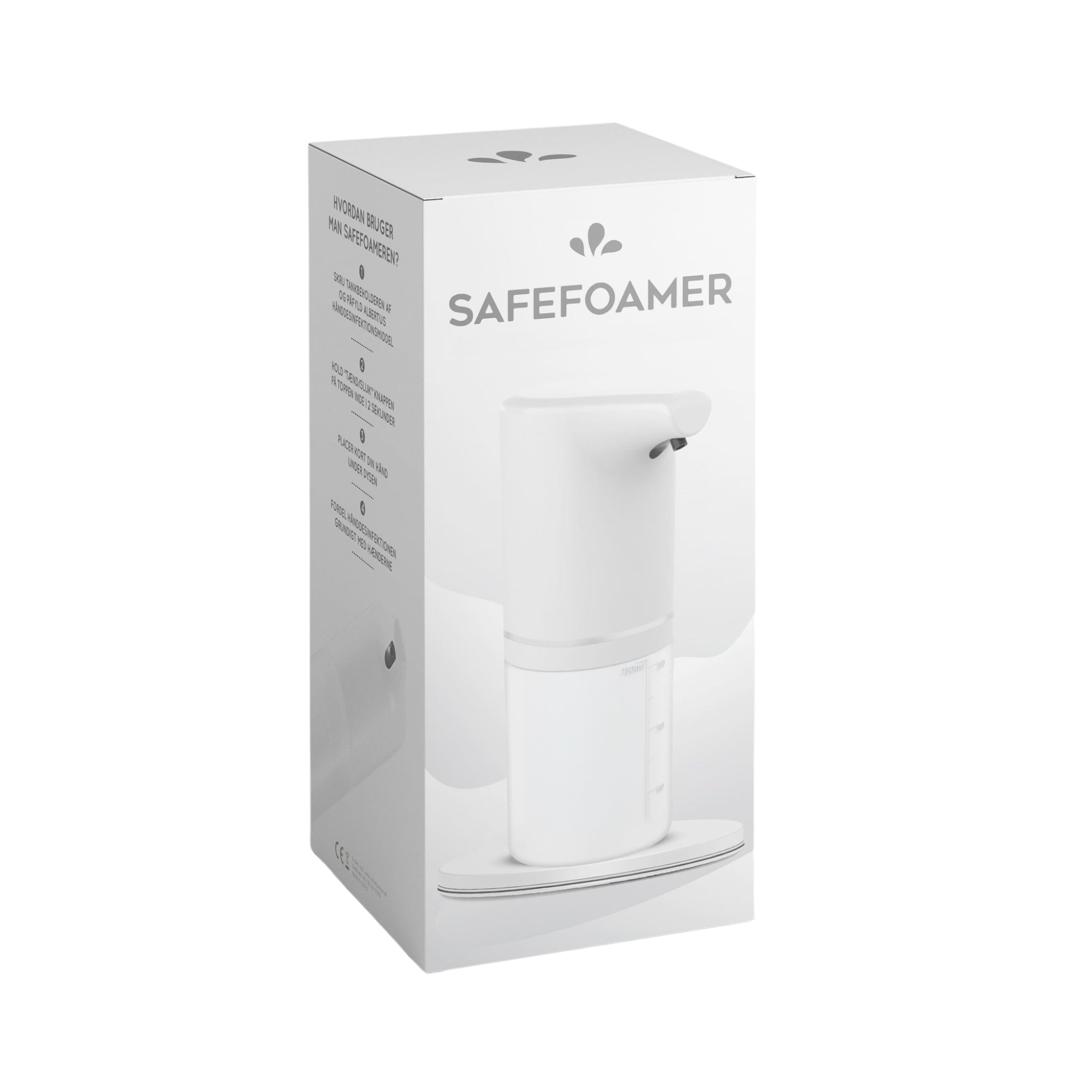Billede af indpakningen af vores Safefoamer borddispenser