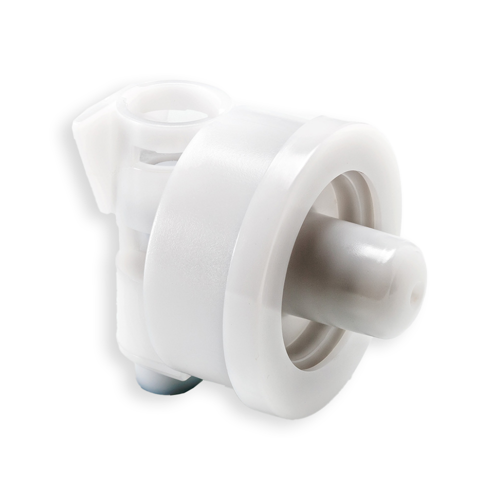 Billede af sæbedispenser pumpe til skumsæbe som er en reservedel til myriad og opal sæbedispensere. Pumpen er hvid.