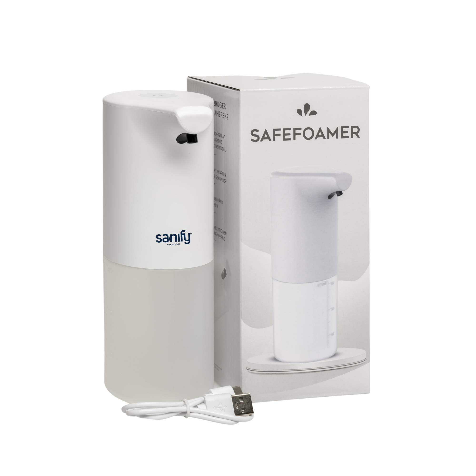 Berøringsfri borddispenser til sæbe eller hånddesinfektion. Genopfyldes nemt og dispenserer derefter væsken som skum. Den har en tankkapacitet på 350ml.