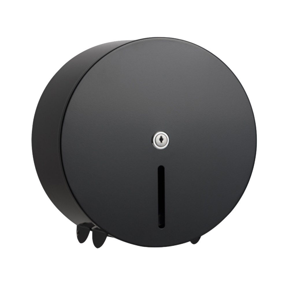 Billede af opal dispenser til små jumboruller i sort. Dispenseren har en rund form.